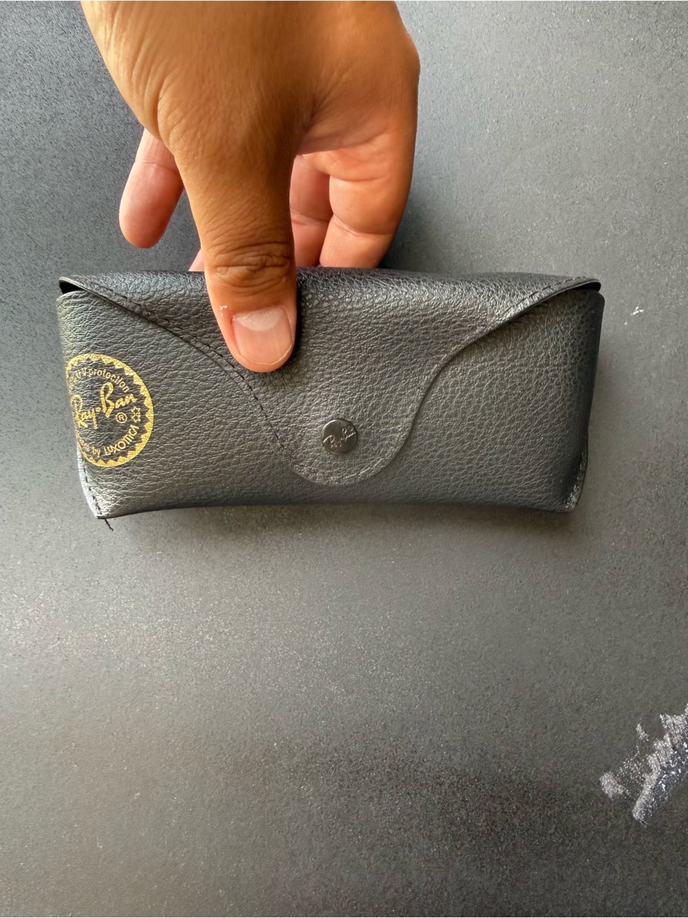Ray-Ban Black Pebbled Leather Sunglass Case with Gold Logo